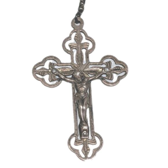 Vintage Catholic Rosary Beads Filigree Sterling Silver Austrian Crystal Patina - Picture 2 of 13